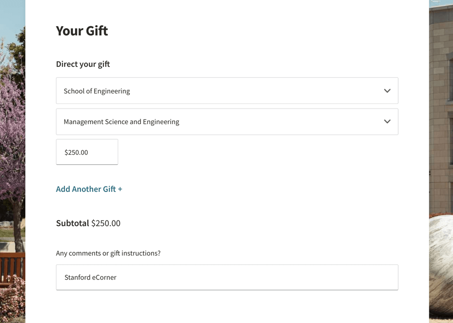 Screenshot of the online gift descriptions