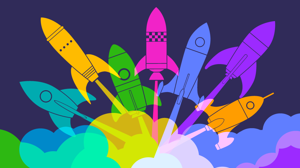 Colorful Rockets Taking Off